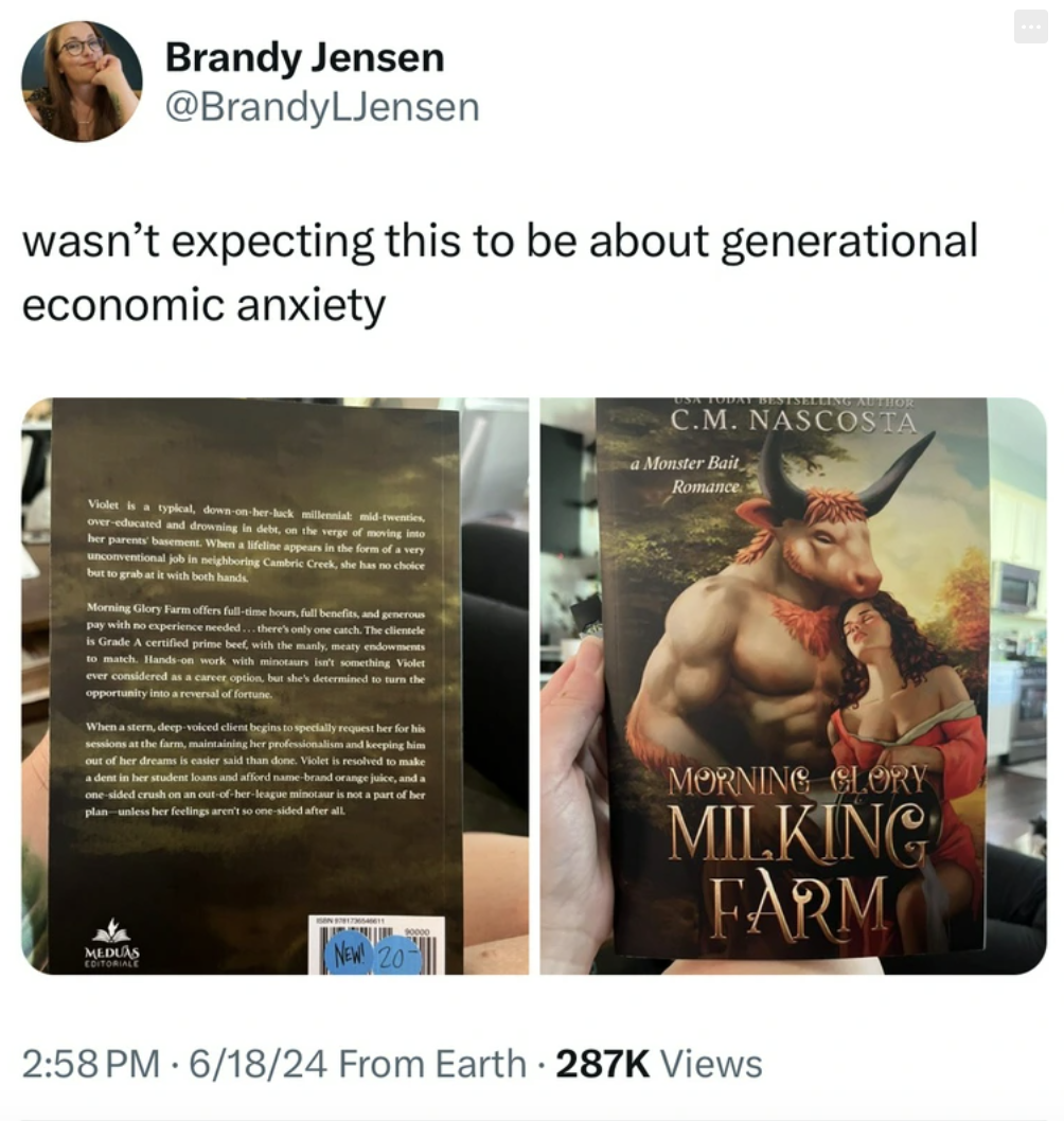 boxing - Brandy Jensen wasn't expecting this to be about generational economic anxiety C.M. Nascosta Monster Bait Romance Morning Glory Milking Farm 61824 From Earth Views